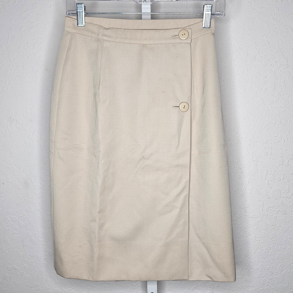 Krizia 100% Wool Wrap Pencil Skirt Cream Beige IT 42 US 2 Made in Italy Vintage